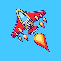 Retro Rocket Ship Cartoon Illustration. Science Technology Concept. Flat Cartoon Outline Style. vector