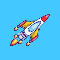 Rocket Spaceship In Flight Cartoon Illustrations. Science Technology Concept. Flat Outline Cartoon Style. vector