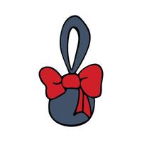A doodle illustration of a blue Christmas tree ball with a red bow on a white background. vector