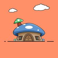 a cartoon mushroom house with a roof and a mushroom on top vector