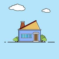 a cartoon house with a tree and clouds in the sky vector