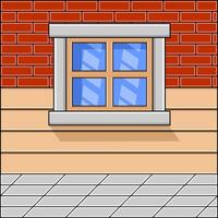 a brick wall with a window and a brick floor vector
