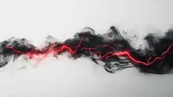 Swirling black smoke with vibrant red highlights against a pale background photo