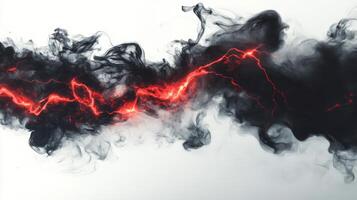 Swirling black smoke with vibrant red highlights against a pale background photo