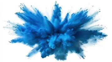 Bright blue explosion of powder creating dynamic cloud effects in a clear background photo