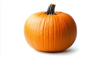 Bright orange pumpkin on a white background, ideal for autumn decorations or cooking photo