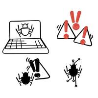 a set of icons depicting bugs and a laptop vector