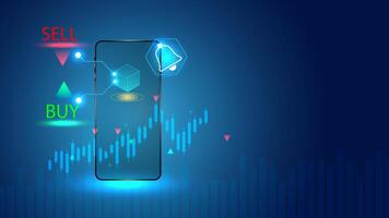 Trading signals automation analyse indicator using AI mobile. Business technology vector