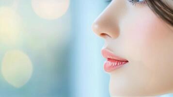 A woman with a bright red lipstick photo