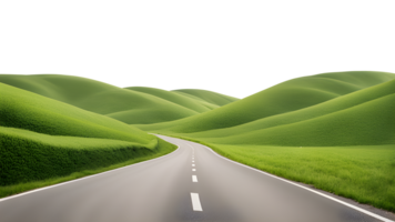 Scenic road through green hills isolated on transparent background png