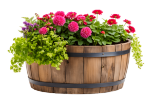 Garden Charm Barrel Planter Isolated on Transparent Background png