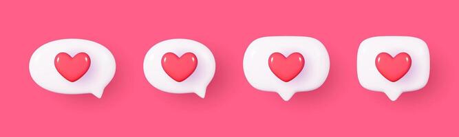 Set of 3D icon chat button with pink heart. Perfect for love themed designs. Realistic and isolated on pink background. vector