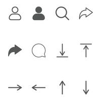 Minimalist Icon Set User Search Share Communication Arrow Symbols Web ui App Interfaces vector