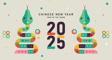 happy new year 2025, Chinese new year, year of the snake, Chinese zodiac snake in geometric flat modern style, postcard, banner, card design vector