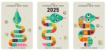 Chinese new year 2025 year of the Snake. happy chinese new year 2025, Snake vertical design, cards, story templates and envelope design. Lunar new year concept, geometric modern design vector