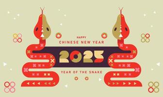 Chinese New Year 2025, the year of the snake, red and gold line art characters, simple design Asian elements with craft vector