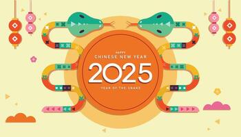 Chinese new year 2025 year of the Snake. cards, banners. Chinese designs with snakes. Lunar new year concept, Backgrounds with a snake and geometric shapes vector