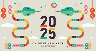 2025 chinese new year ,happy chinese new year 2025, 2025 chinese new year, year of the snake, modern flat geometric style chinese zodiac snake, zodiac snake design vector