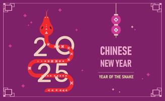 Chinese new year 2025 year of the Snake. Red Snake illustration and design. Red traditional Chinese designs with snakes. Lunar new year concept, geometric modern card design vector