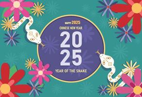 2025 Chinese new year, year of the snake template design with white snakes and beautiful flowers background, for card, cover, brochure vector