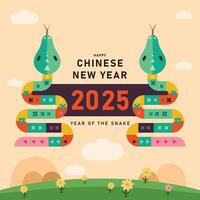 Happy Chinese 2025 new year of the snake. Illustration with symbol of the year with minimal trendy design elements. Design for calendar, poster or invitation vector