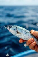 Freshly Caught Fish on a Dock With Bright Fishing Gear at Lake photo