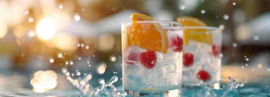 Summer Cocktail Splashing in Pool photo