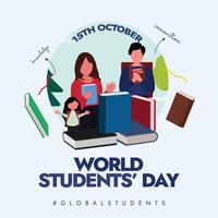 15th October Student's day celebration banner with students of different age, wearing backpack, books vector