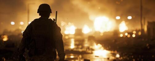 Soldier In Urban Firefight At Night photo