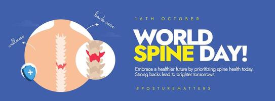 16th October Spine day celebration cover banner, post with an internal view of a spine with red spots highlighting pain points. vector