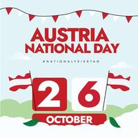 26th October Austria day celebration banner with its flags, text written in flag colours vector