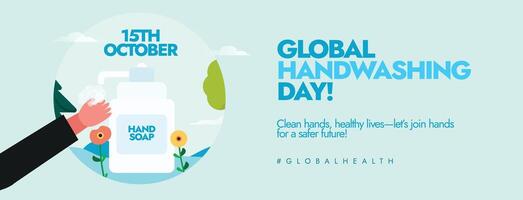 15th October Handwashing day celebration cover banner with a boy washing his hands. Global Handwashing Day vector