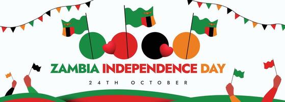 24th October Independence day of Zambia celebration cover banner, post with its flags, hand holding mini flags vector