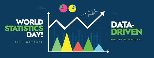 World Statistics Day. 16th October Statistics day celebration cover banner, post with colourful growth statistics showing through triangle graphs, charts. vector