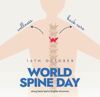 World Spine Day. 16th October Spine day celebration banner with an internal view of a spine with red spot highlighting pain point vector