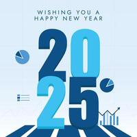 New year 2025 conceptual banner, post design with finance icons, signs bar chart, pie charts vector