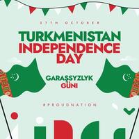 Turkmenistan Independence Day. 27th October independence day of Turkmenistan celebration banner with its flags, abstract art in flag colours. The day recalls country's freedom from Russia in 1991. vector