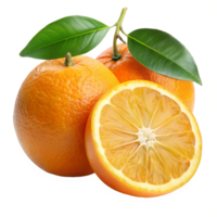 orange and leaf stems and halves isolate on transparency background png