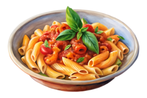 Watercolor hand drawn macaroni pasta with spicy tomato sauce isolate on transparency background png
