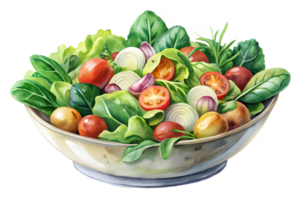 Watercolor hand drawn Fresh vegetable salad isolate on transparency background png