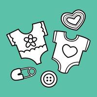 Cute Baby Babies Girl Boy Kids Object Stuff Cartoon Digital Stamp Outline vector