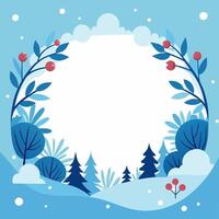 A frame winter season with pine tree on white background, leaf rounded make a circle frame vector