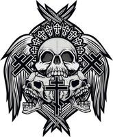 skulls with six wings and orthodox cross vector