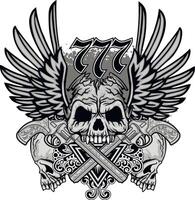 skull with wings and revolvers vector