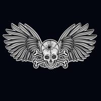 grunge skull wings and bones vector