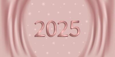 Happy New Year 2025 Bronze greetings. Unique and luxurious numbers. Powdery background with fabric effect. Shimmering snowflakes. Greeting Card, Banner, Poster. Illustration. vector