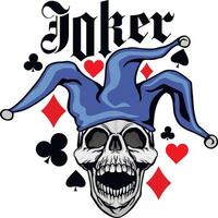 skull in joker cap and card suits vector