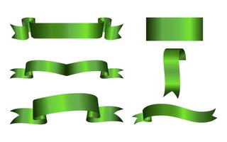 Set of decorative green ribbon banners isolated on white. Green Bow With Ribbons Set. Green ribbons. Ribbon banner set. Green ribbons. Blank flag, tape for text, price tag, sale label. EPS10 vector