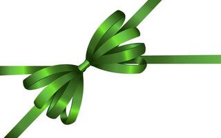 Decorative green bow with horizontal green ribbon isolated on white background. Christmas and New Year decoration. For holidays design, gift boxes, satin warping decor realistic. Illustration. vector