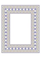 Beautiful rectangular Vertical frame arabesque. Gold blue plate with floral design. Vintage ethnic frame with arabesques. A4 format. EPS 10. For rectangular surfaces, textiles, embroidery vector